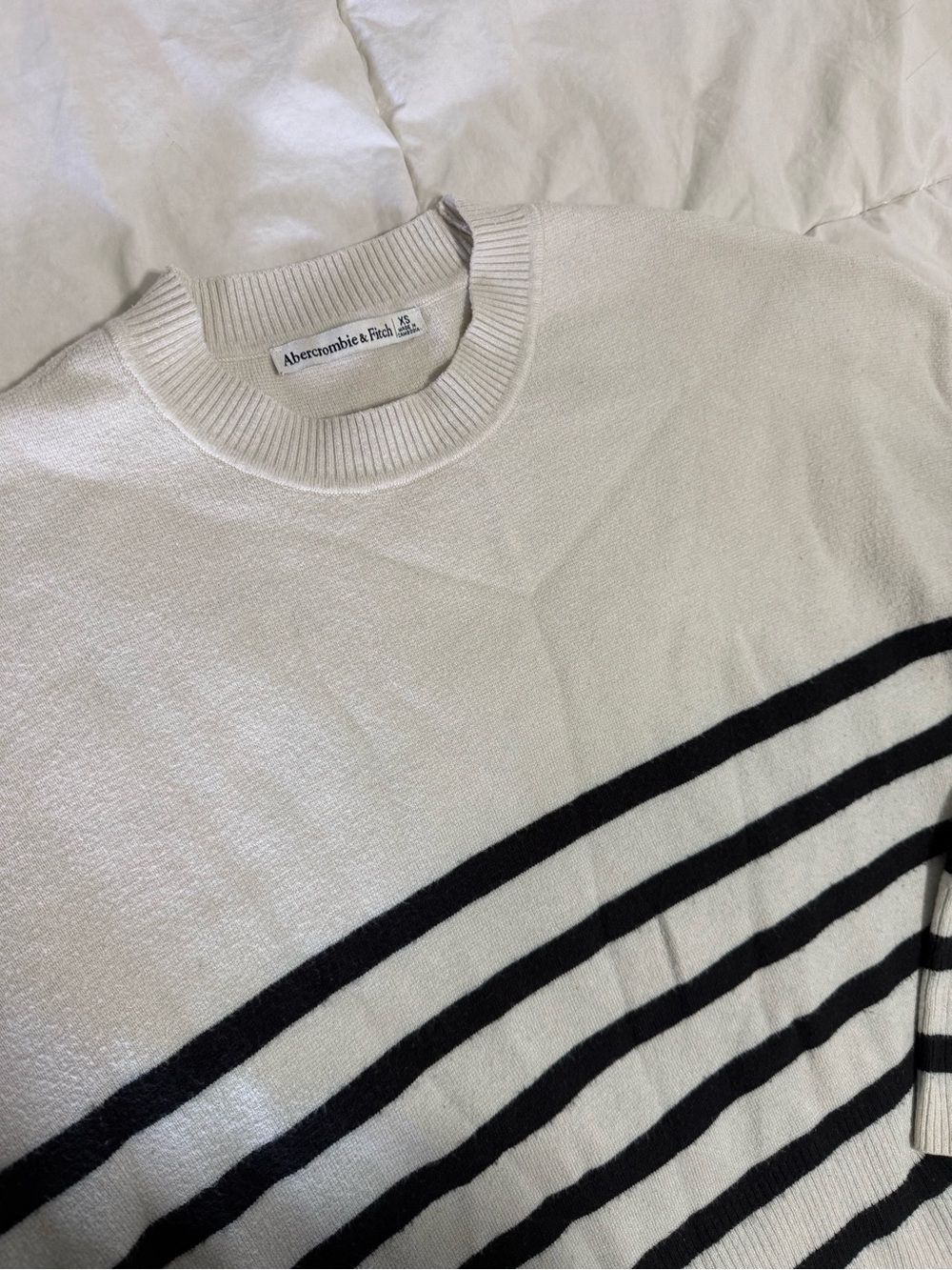 Abercrombie & Fitch Cream Crewneck Sweater with Black Stripes